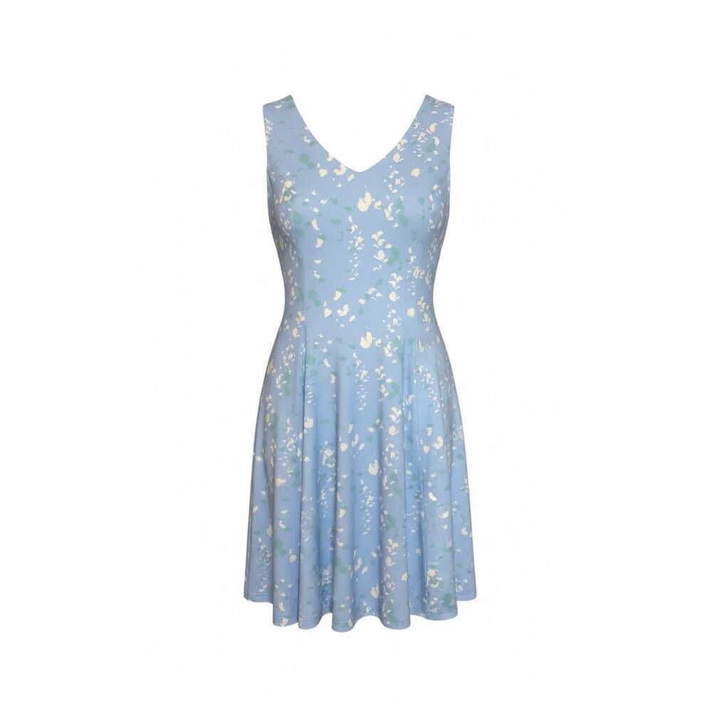 Mia & Tess Blue Abstract Floral Fit & Flare Dress Size S